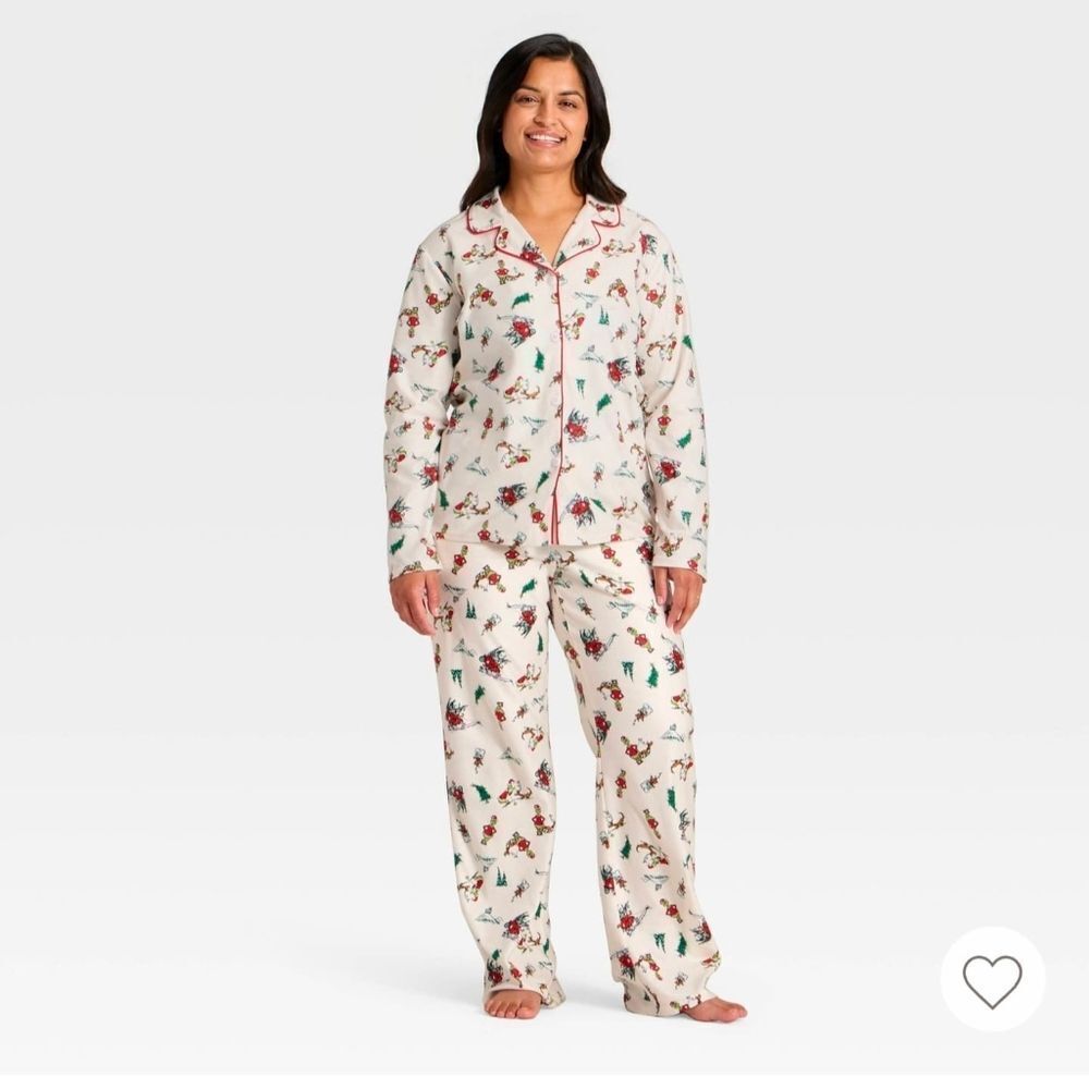 Women's The Grinch Print Long Sleeve Holiday Matching Family Pajama Set Size XL